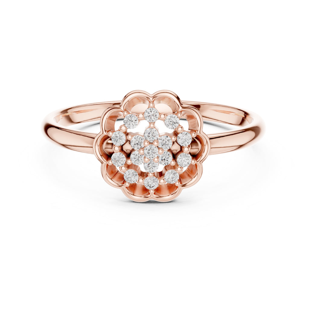 Scalloped Lattice Floral Minimalist Ring Rose Gold