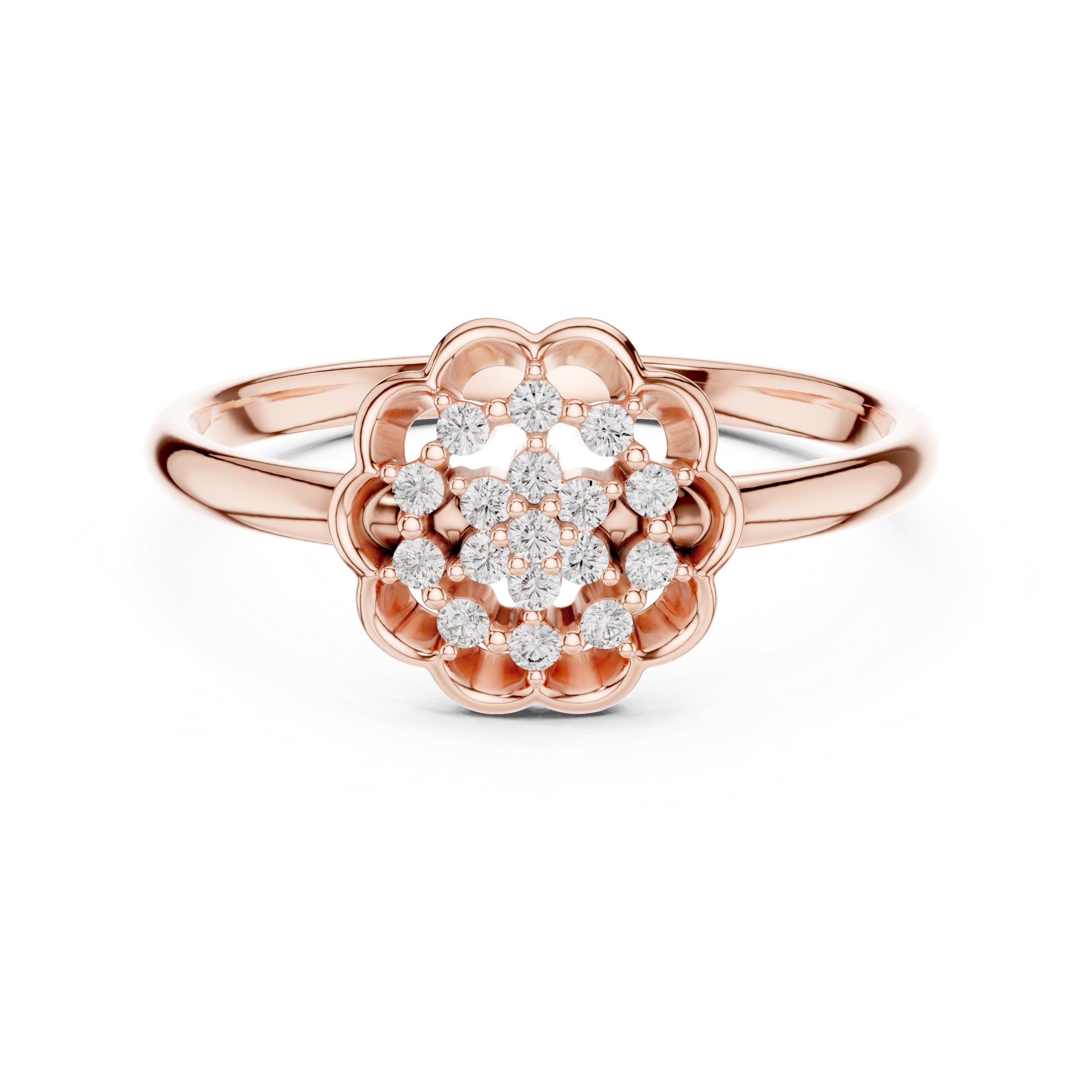 Scalloped Lattice Floral Minimalist Ring Rose Gold