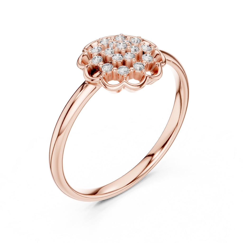 Scalloped Lattice Floral Minimalist Ring Rose Gold