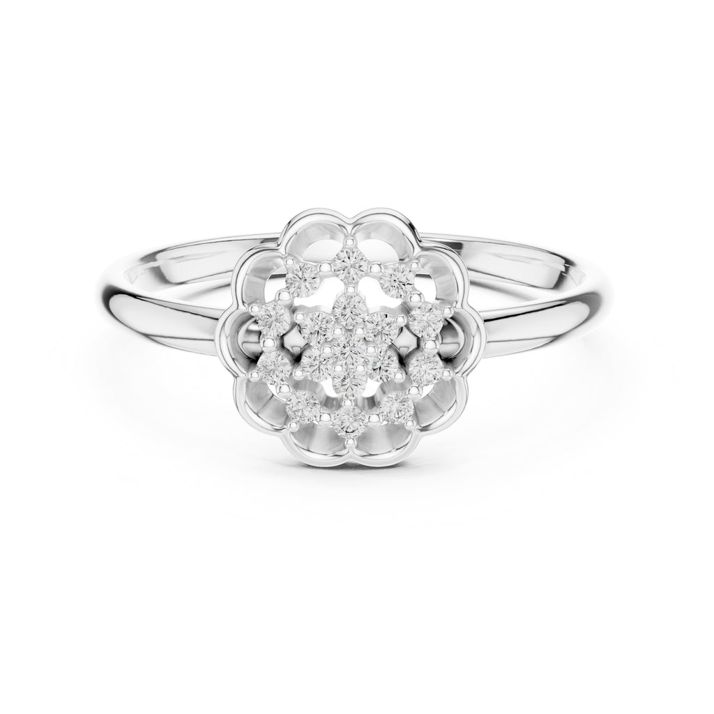 Scalloped Lattice Floral Minimalist Ring White Gold