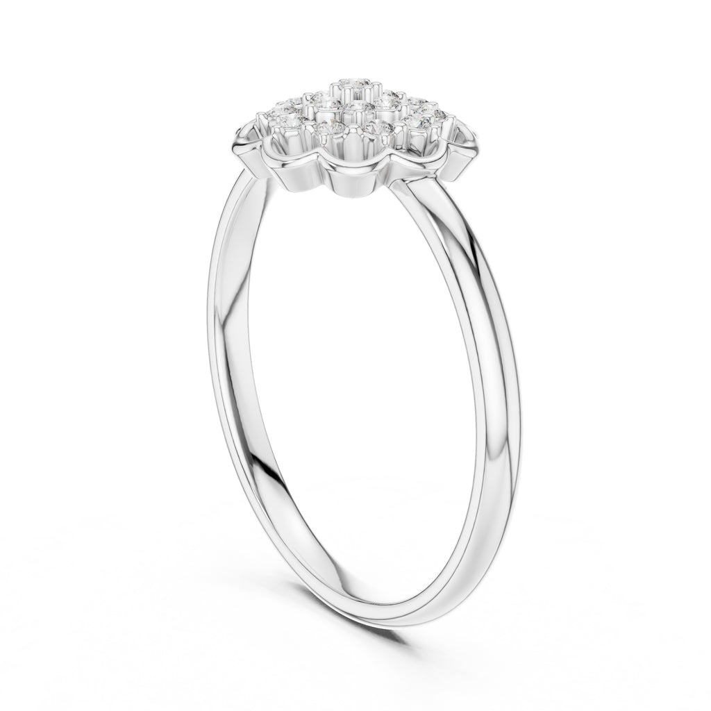 Scalloped Lattice Floral Minimalist Ring White Gold