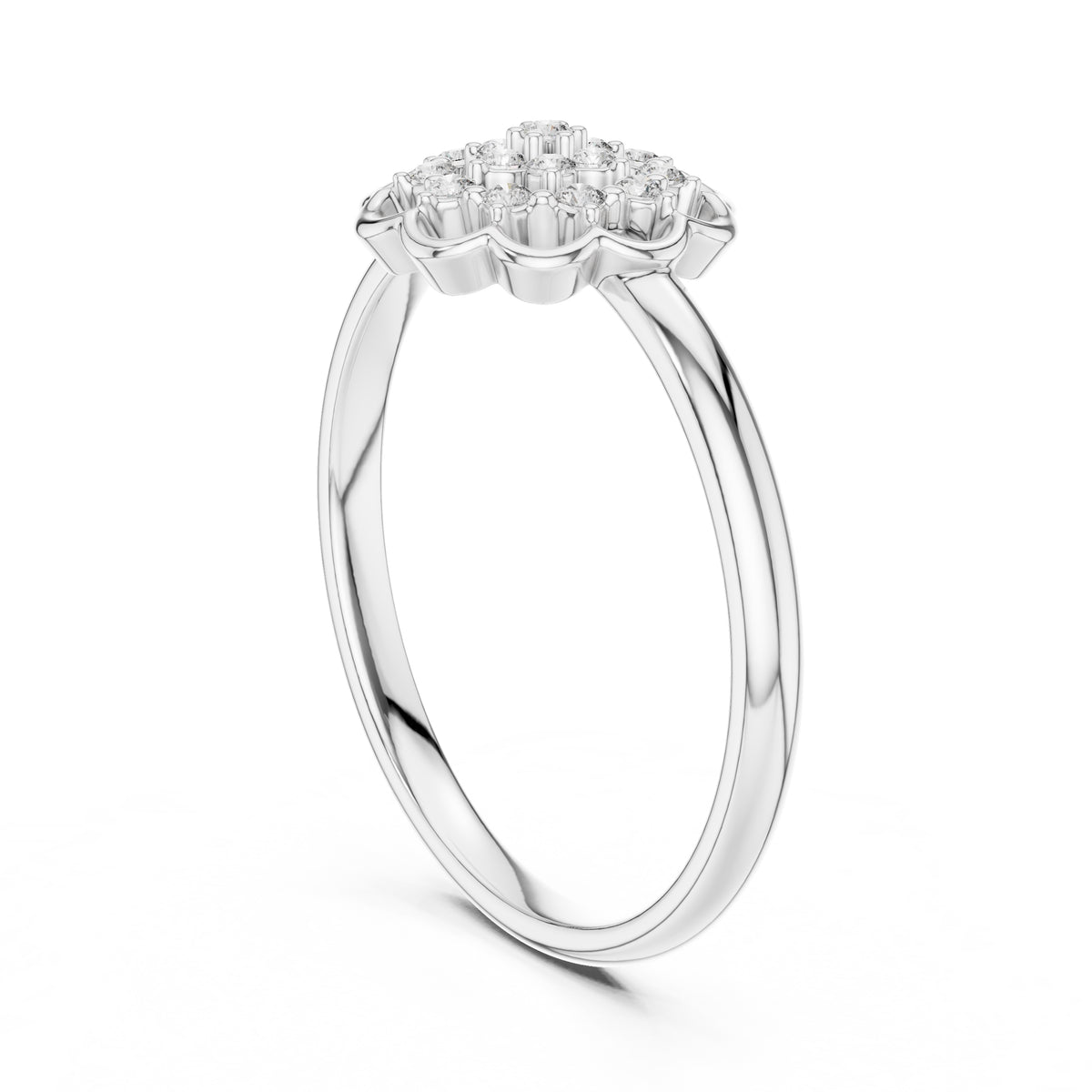 Scalloped Lattice Floral Minimalist Ring White Gold