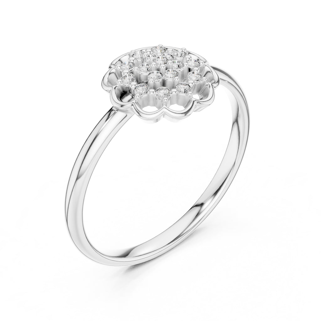 Scalloped Lattice Floral Minimalist Ring White Gold