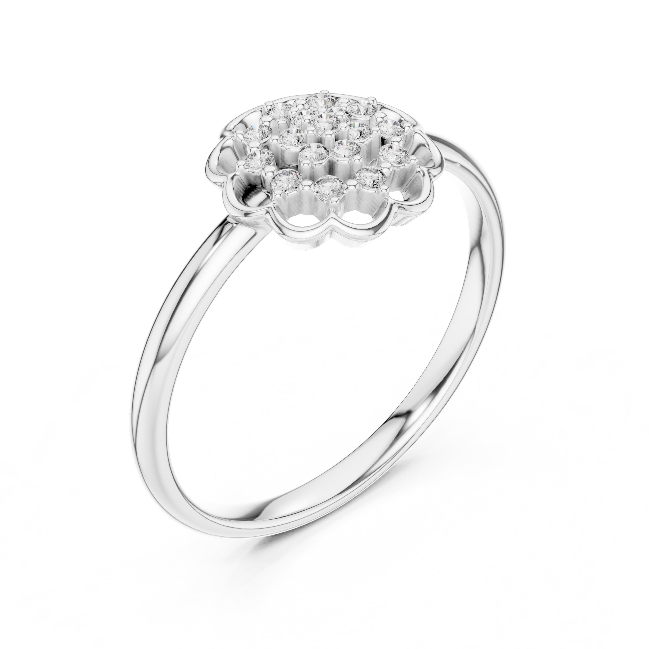 Scalloped Lattice Floral Minimalist Ring White Gold