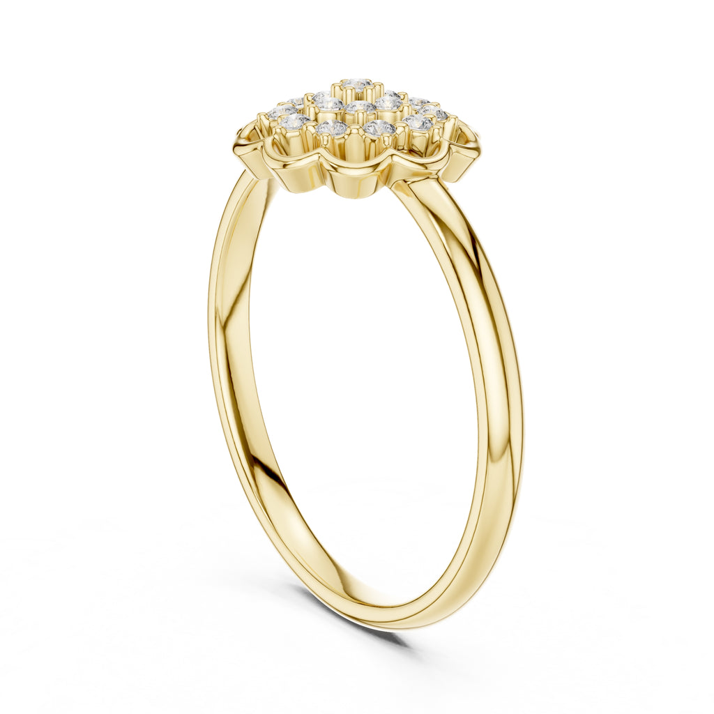 Scalloped Lattice Floral Minimalist Ring Yellow Gold