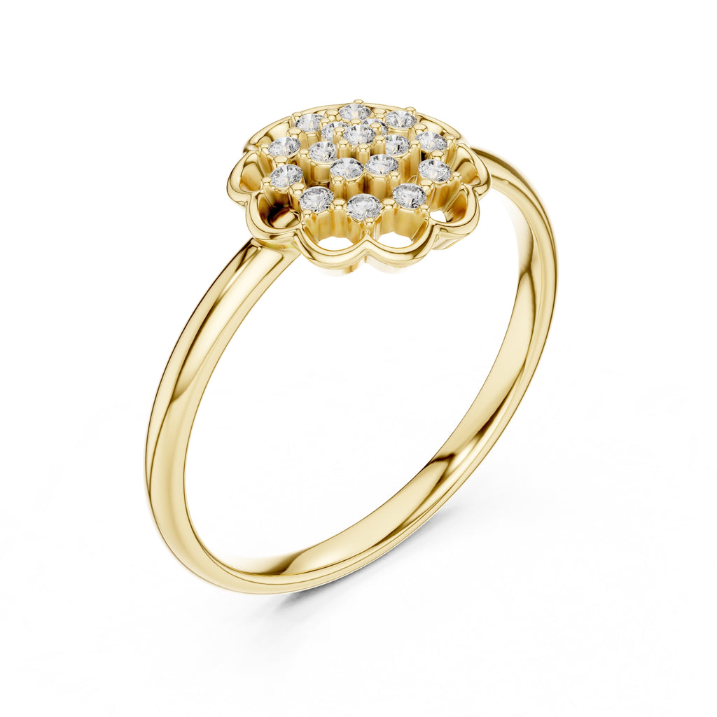 Scalloped Lattice Floral Minimalist Ring Yellow Gold