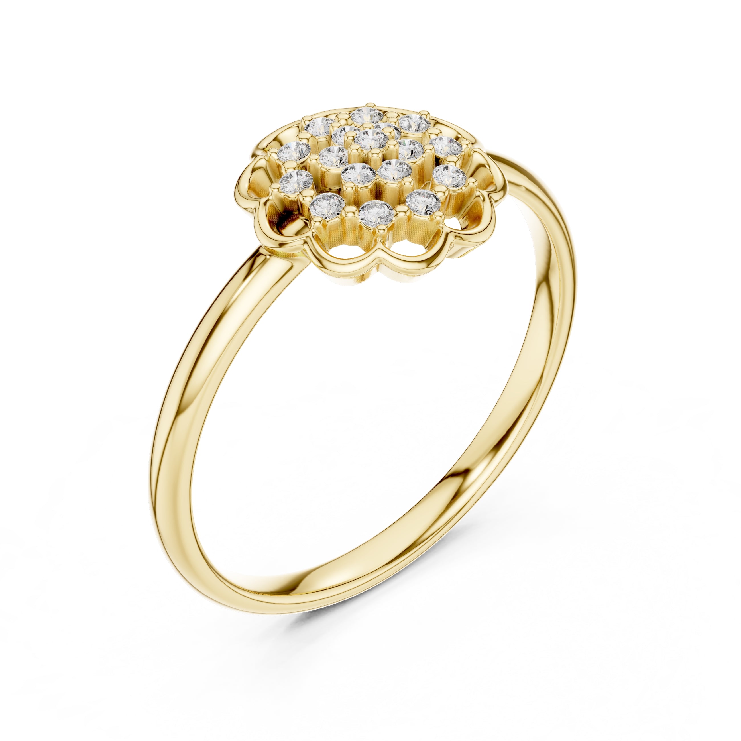 Scalloped Lattice Floral Minimalist Ring Yellow Gold