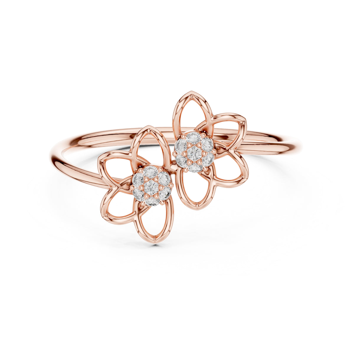 Dual Blossom Minimalist Ring Rose Gold