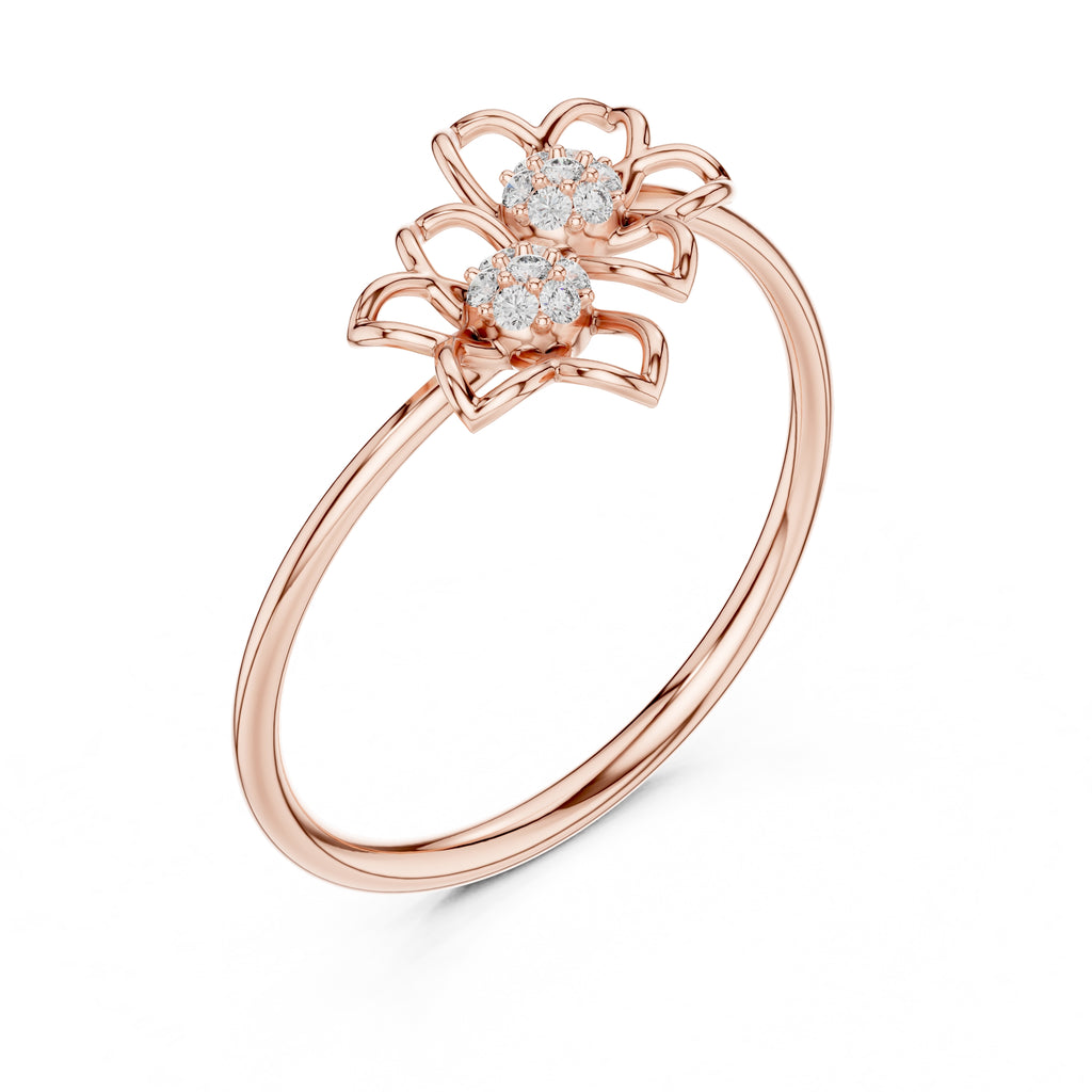 Dual Blossom Minimalist Ring Rose Gold