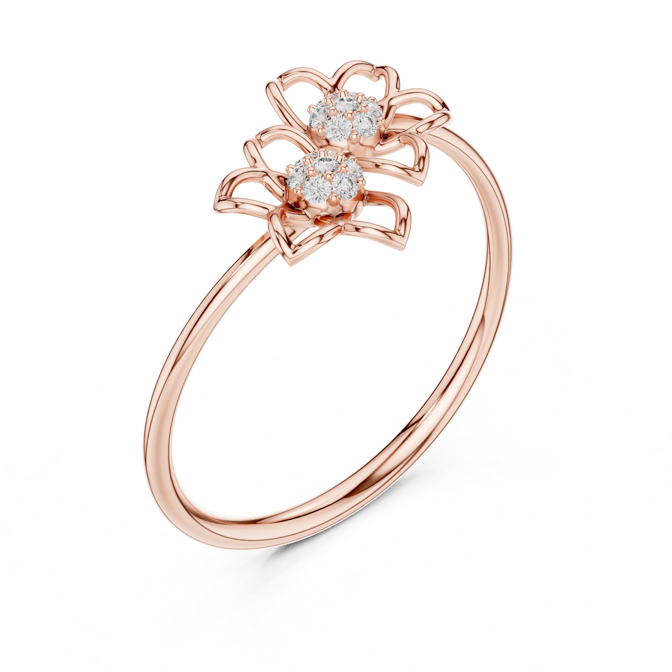Dual Blossom Minimalist Ring Rose Gold
