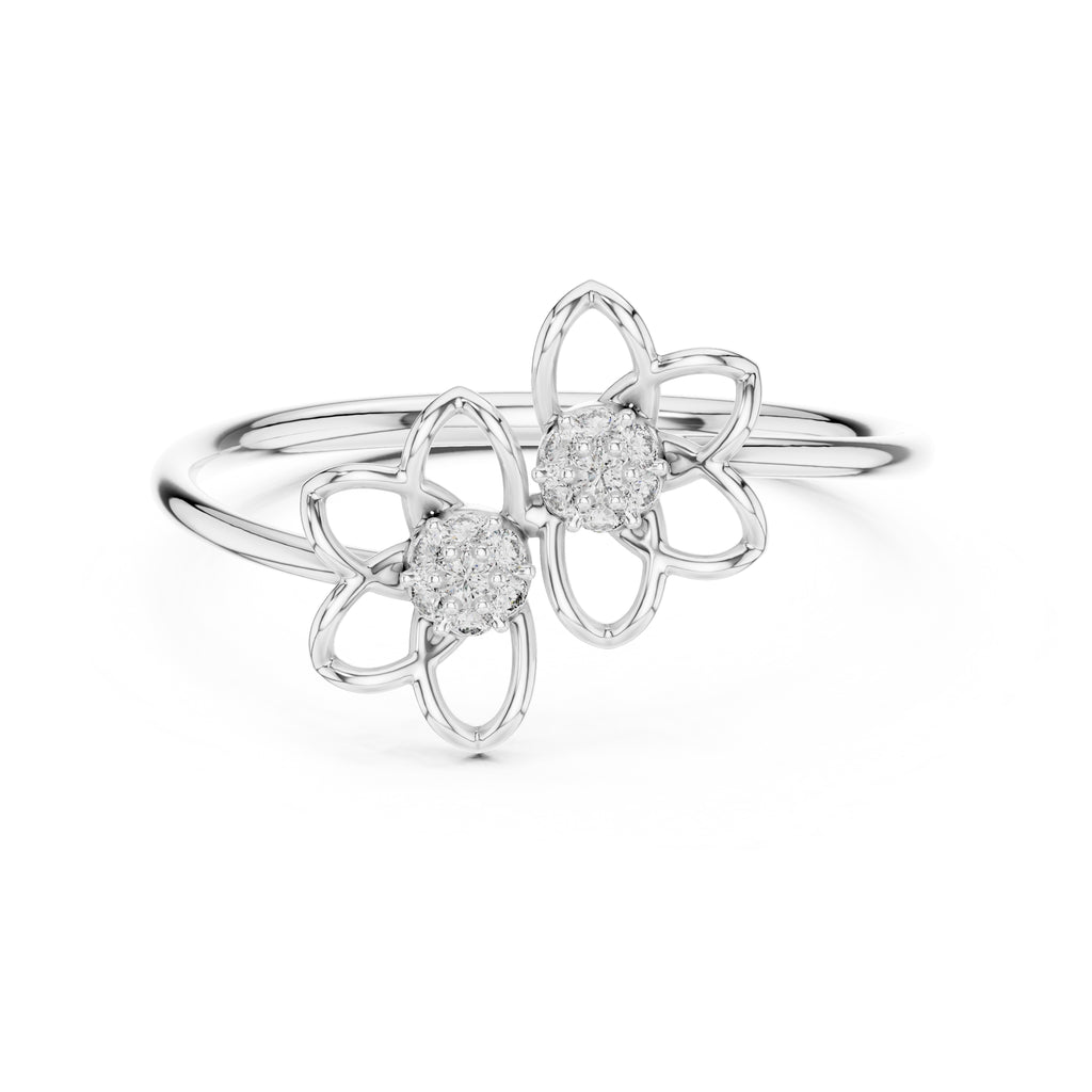 Dual Blossom Minimalist Ring White Gold