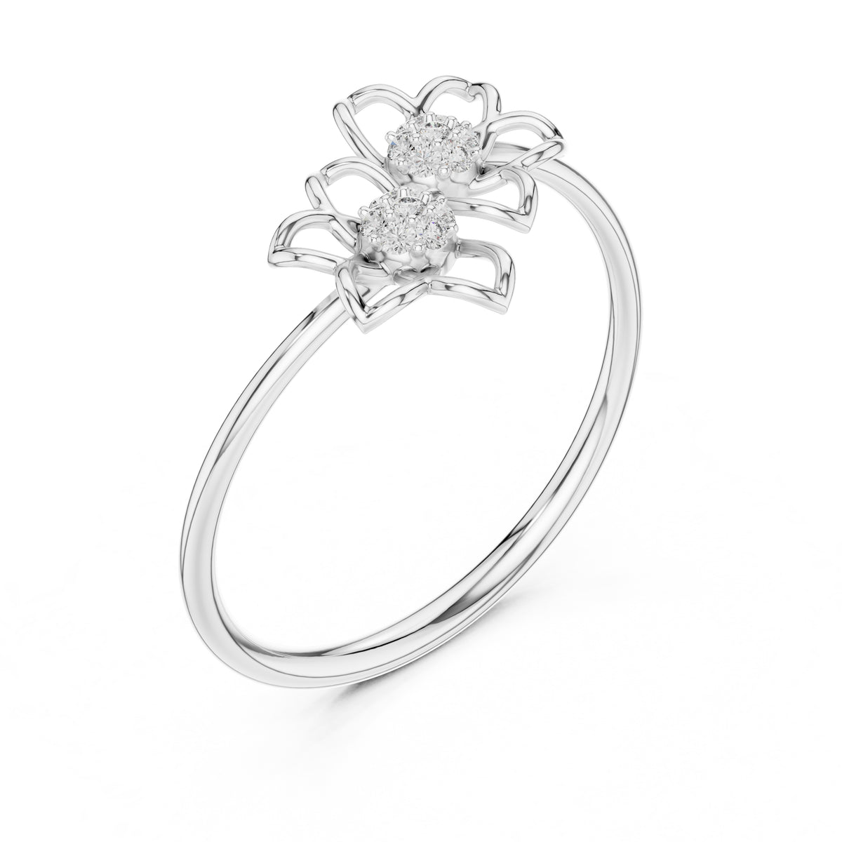 Dual Blossom Minimalist Ring White Gold