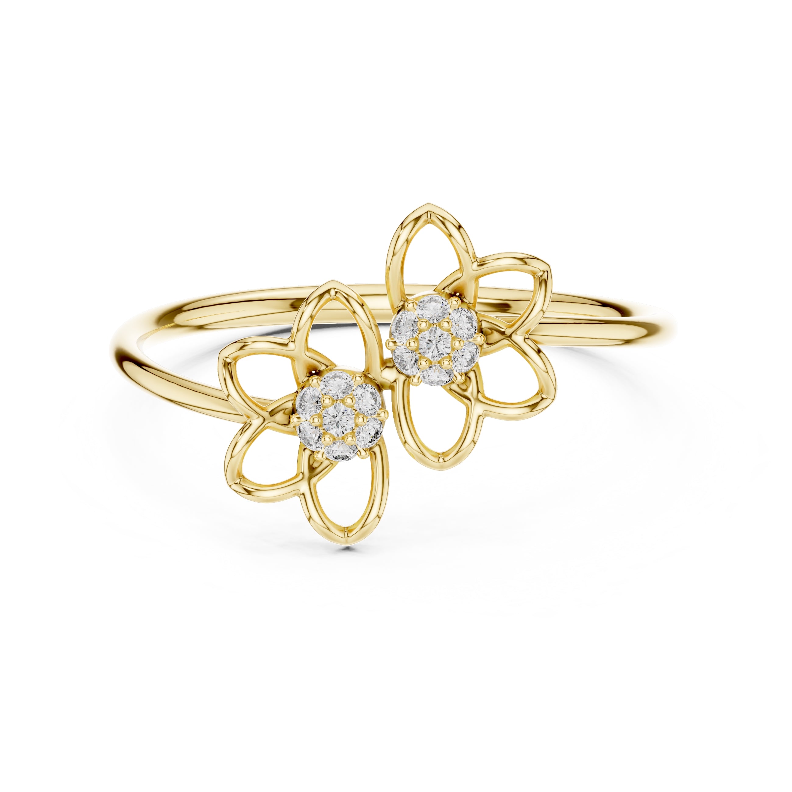 Dual Blossom Minimalist Ring Yellow Gold