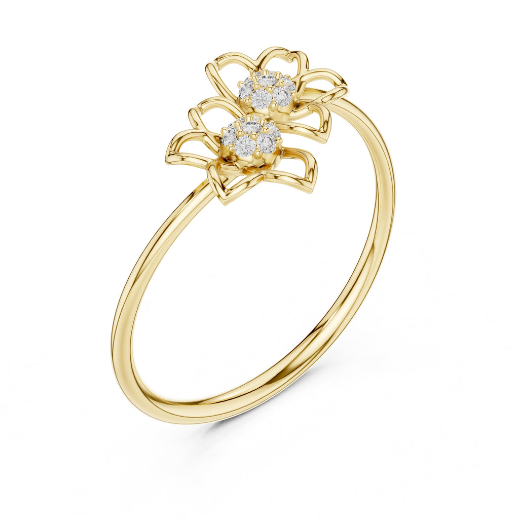 Dual Blossom Minimalist Ring Yellow Gold