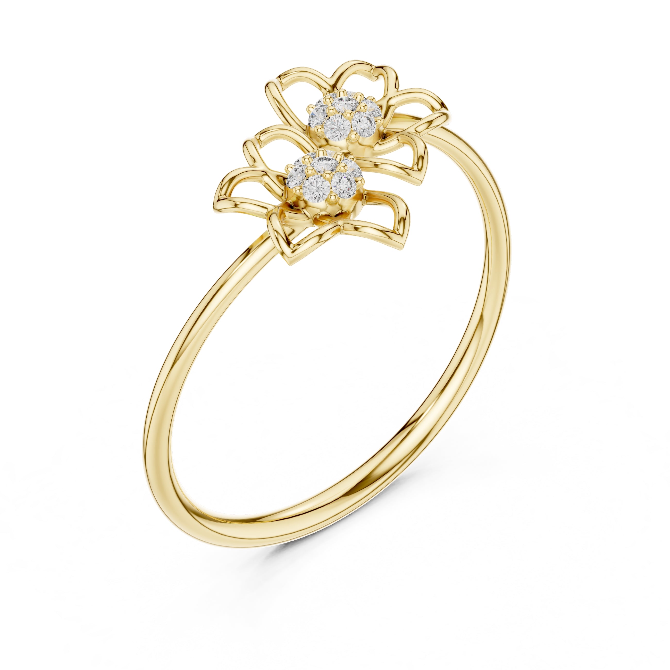Dual Blossom Minimalist Ring Yellow Gold