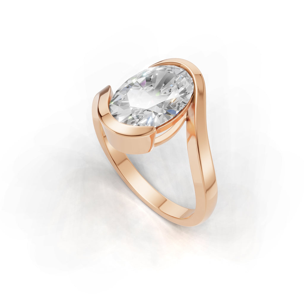 3 ct Oval Bypass Ring, IGI Certified Lab Grown Diamond, Semi Bezel Solitaire 3ct Rose Gold