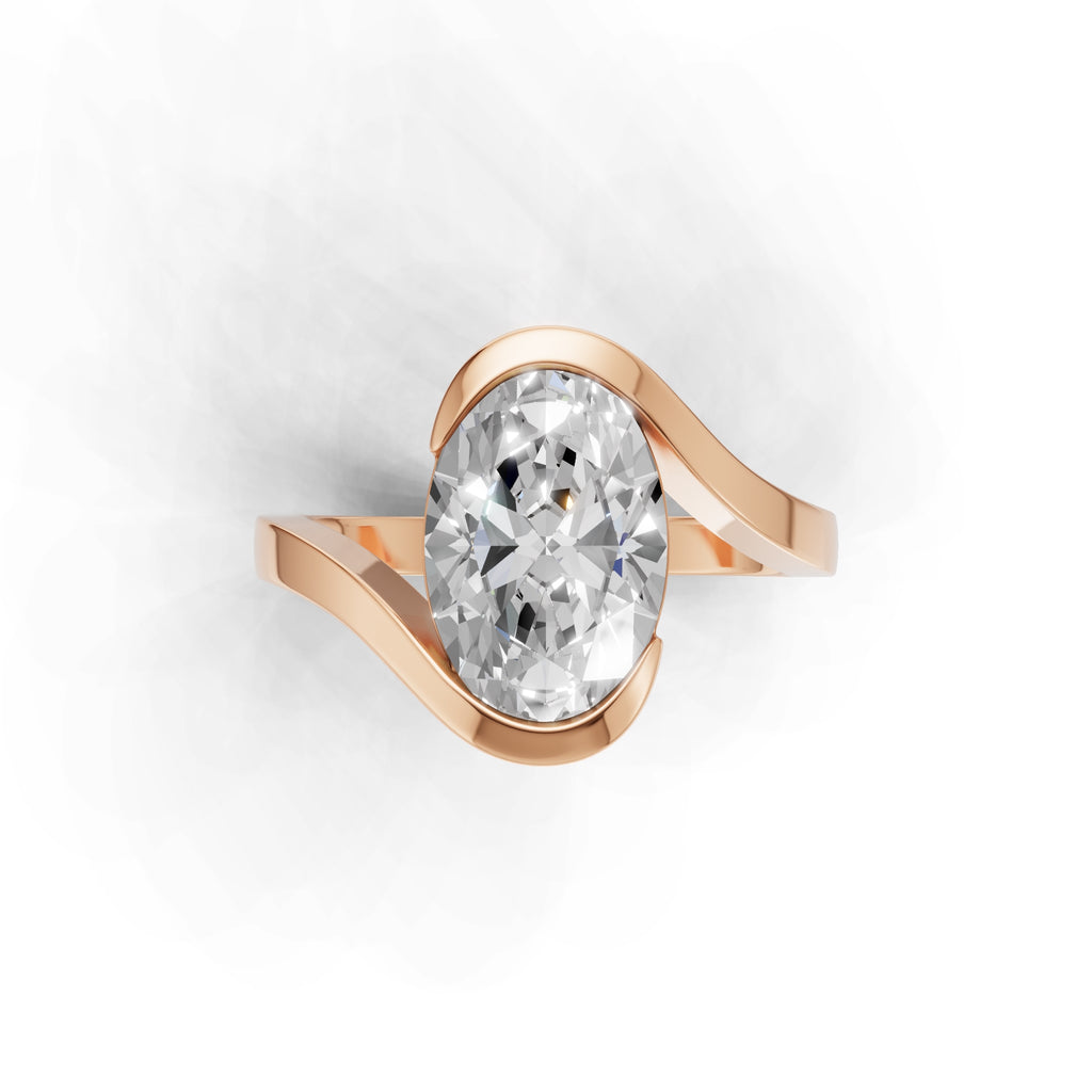3 ct Oval Bypass Ring, IGI Certified Lab Grown Diamond, Semi Bezel Solitaire 3ct Rose Gold