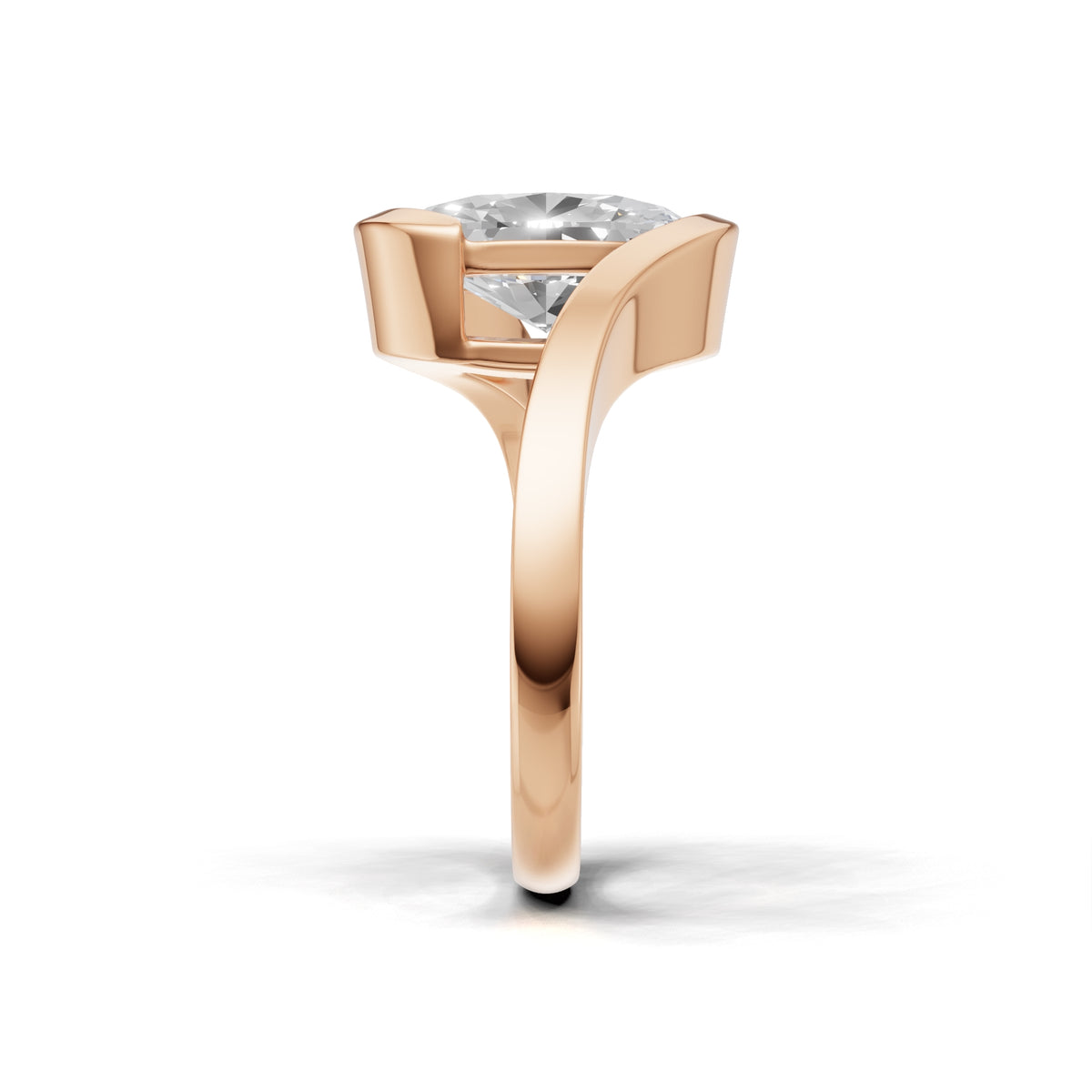 3 ct Oval Bypass Ring, IGI Certified Lab Grown Diamond, Semi Bezel Solitaire 3ct Rose Gold
