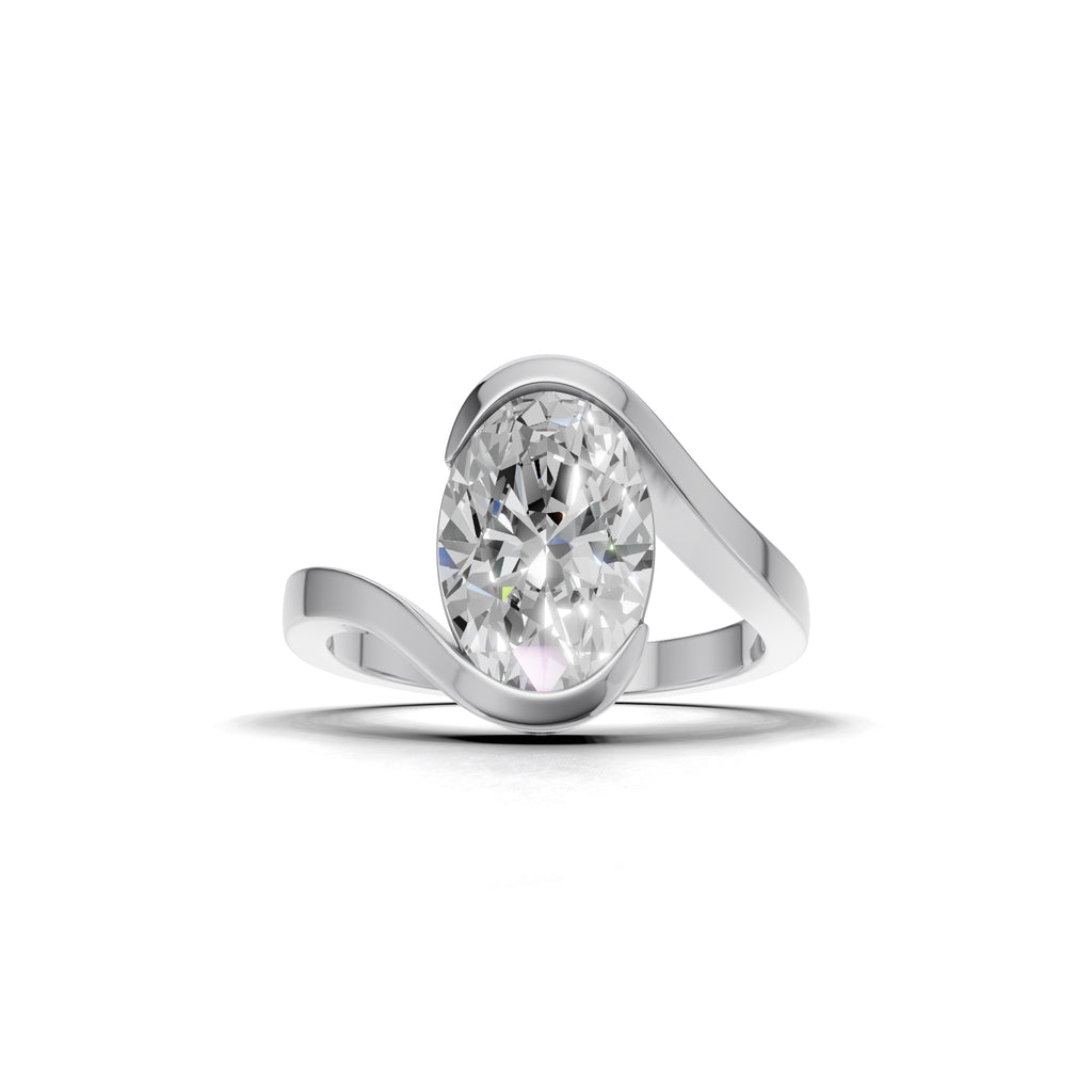 3 ct Oval Bypass Ring, IGI Certified Lab Grown Diamond, Semi Bezel Solitaire 3ct White Gold