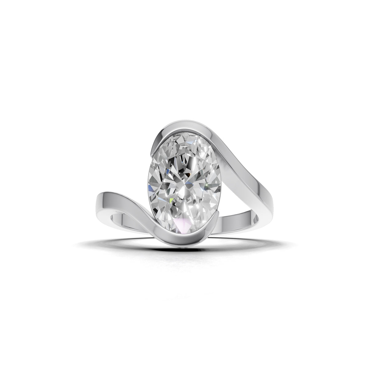 3 ct Oval Bypass Ring, IGI Certified Lab Grown Diamond, Semi Bezel Solitaire 3ct White Gold