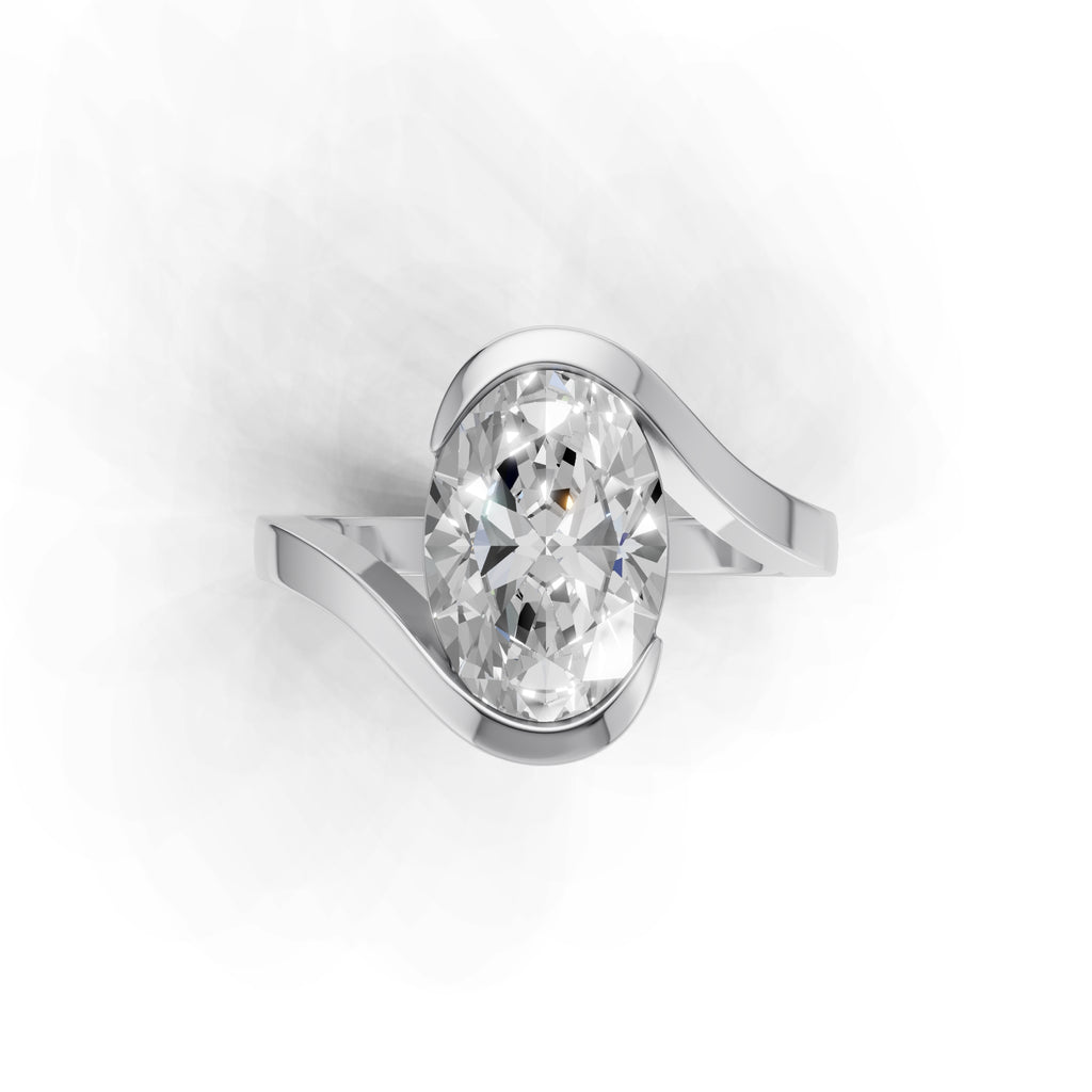 3 ct Oval Bypass Ring, IGI Certified Lab Grown Diamond, Semi Bezel Solitaire 3ct White Gold
