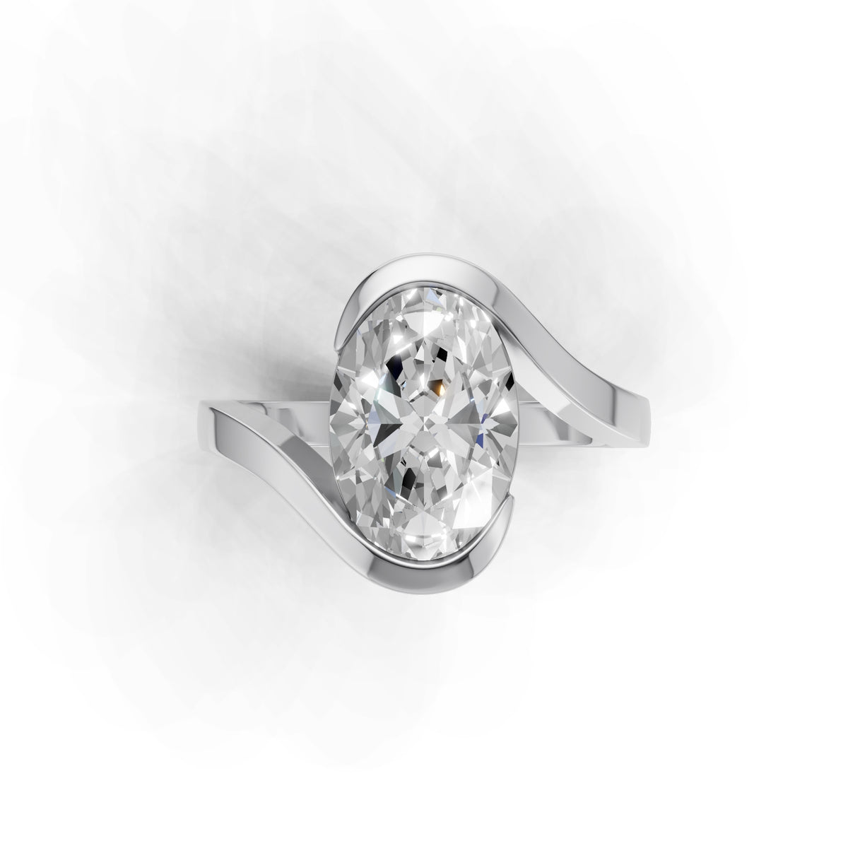 3 ct Oval Bypass Ring, IGI Certified Lab Grown Diamond, Semi Bezel Solitaire 3ct White Gold