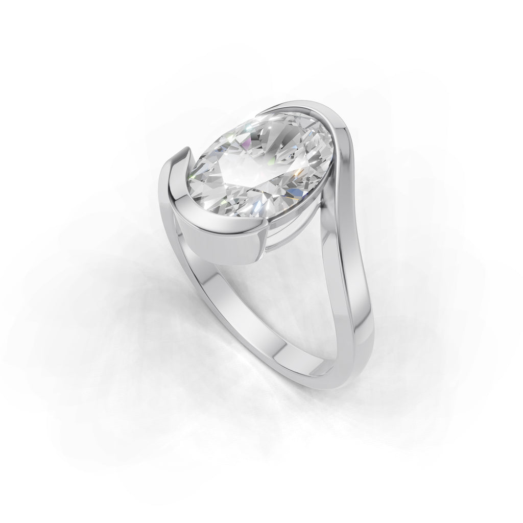 3 ct Oval Bypass Ring, IGI Certified Lab Grown Diamond, Semi Bezel Solitaire 3ct White Gold