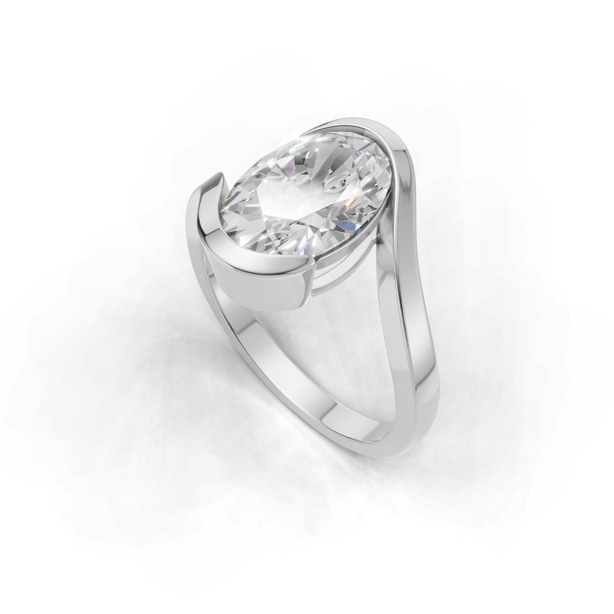 3 ct Oval Bypass Ring, IGI Certified Lab Grown Diamond, Semi Bezel Solitaire 3ct White Gold