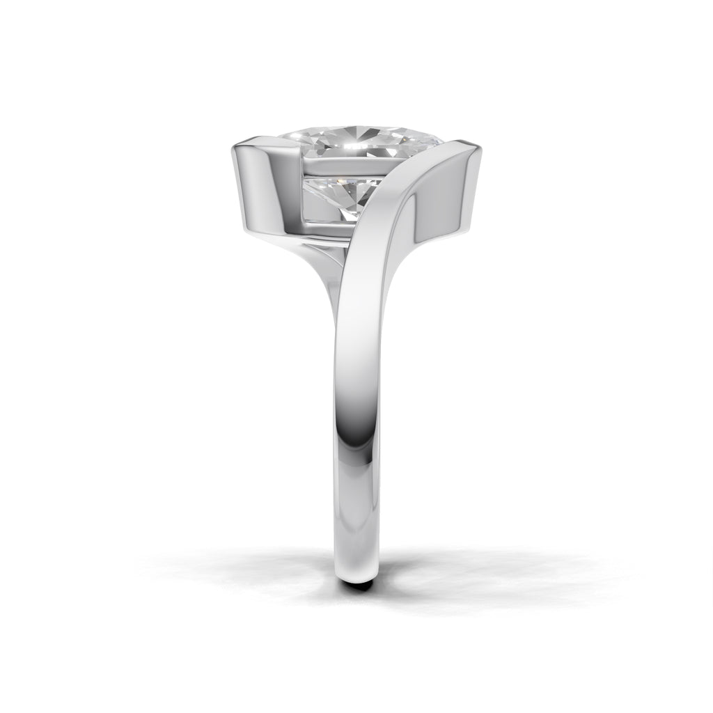 3 ct Oval Bypass Ring, IGI Certified Lab Grown Diamond, Semi Bezel Solitaire 3ct White Gold