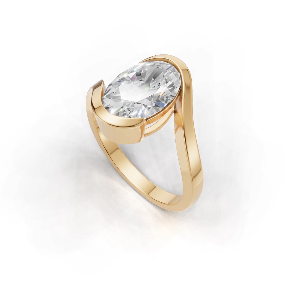 3 ct Oval Bypass Ring, IGI Certified Lab Grown Diamond, Semi Bezel Solitaire 3ct Yellow Gold