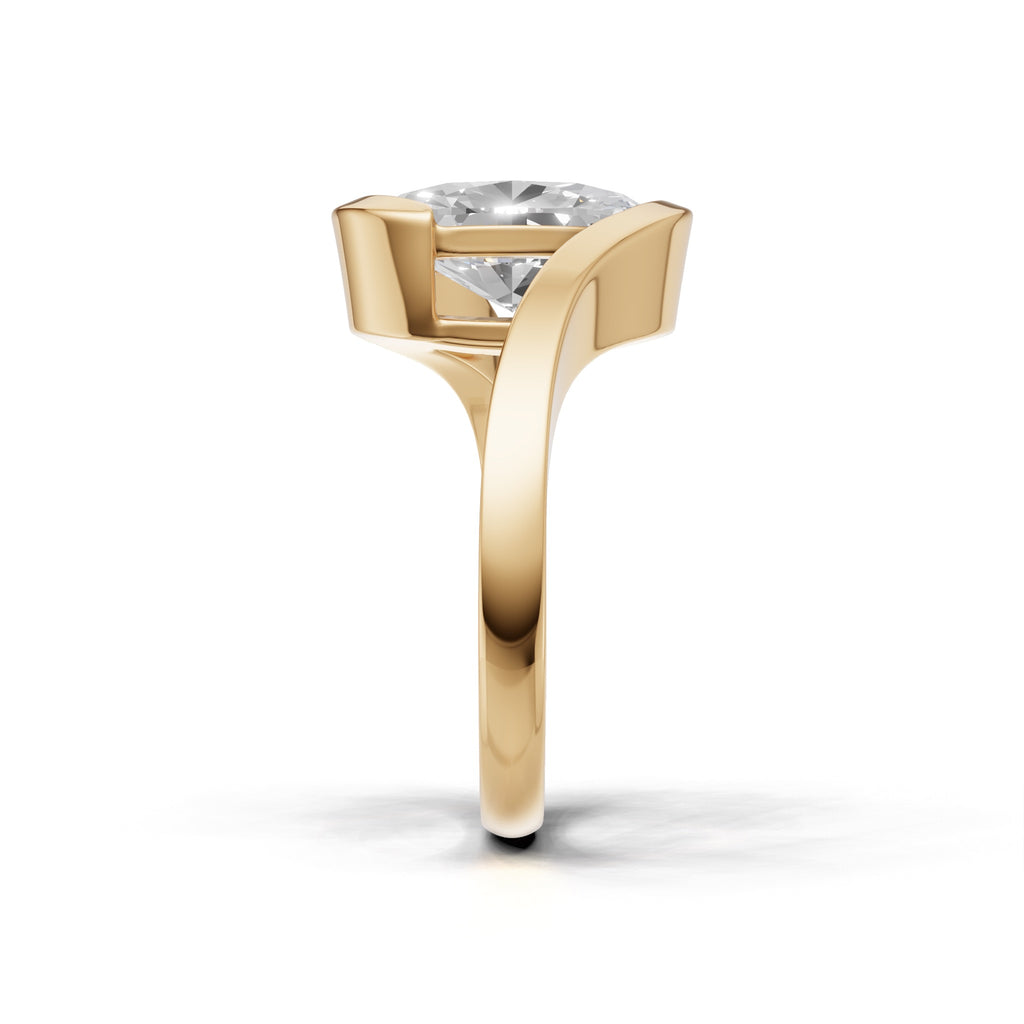 3 ct Oval Bypass Ring, IGI Certified Lab Grown Diamond, Semi Bezel Solitaire 3ct Yellow Gold