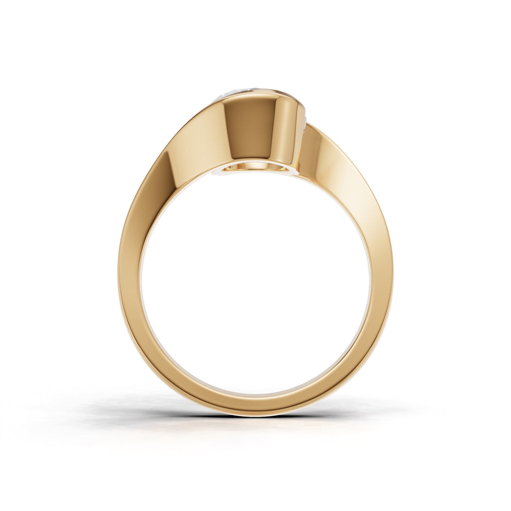 3 ct Oval Bypass Ring, IGI Certified Lab Grown Diamond, Semi Bezel Solitaire 3ct Yellow Gold