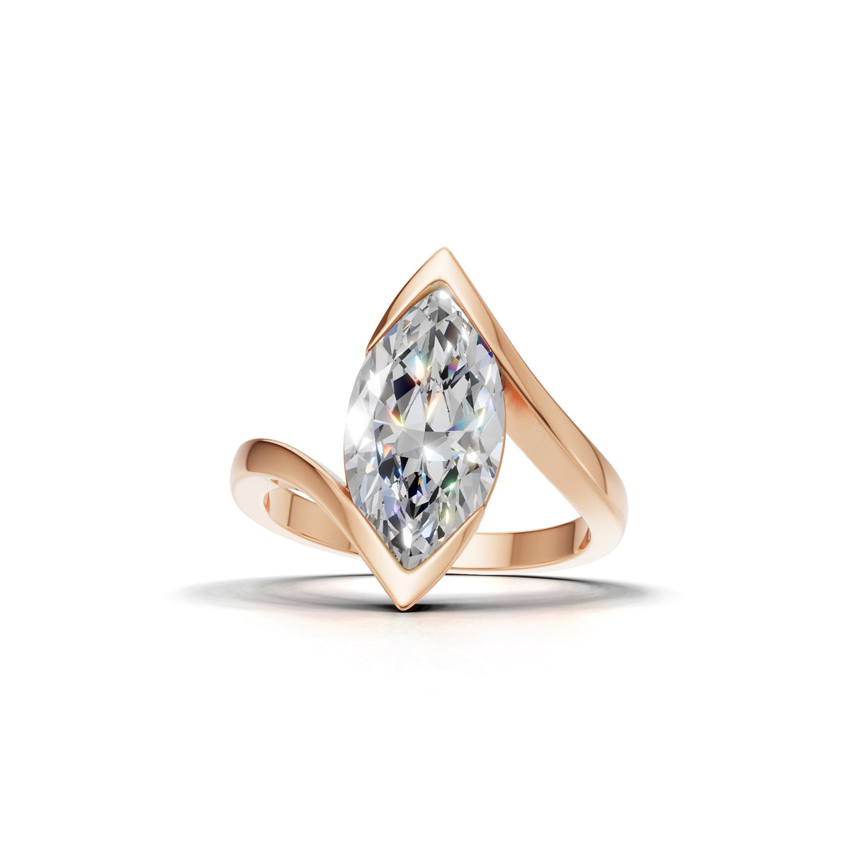 3 ct Marquise Bypass Ring, IGI Certified Lab Grown Diamond, Semi Bezel Solitaire 3ct Rose Gold