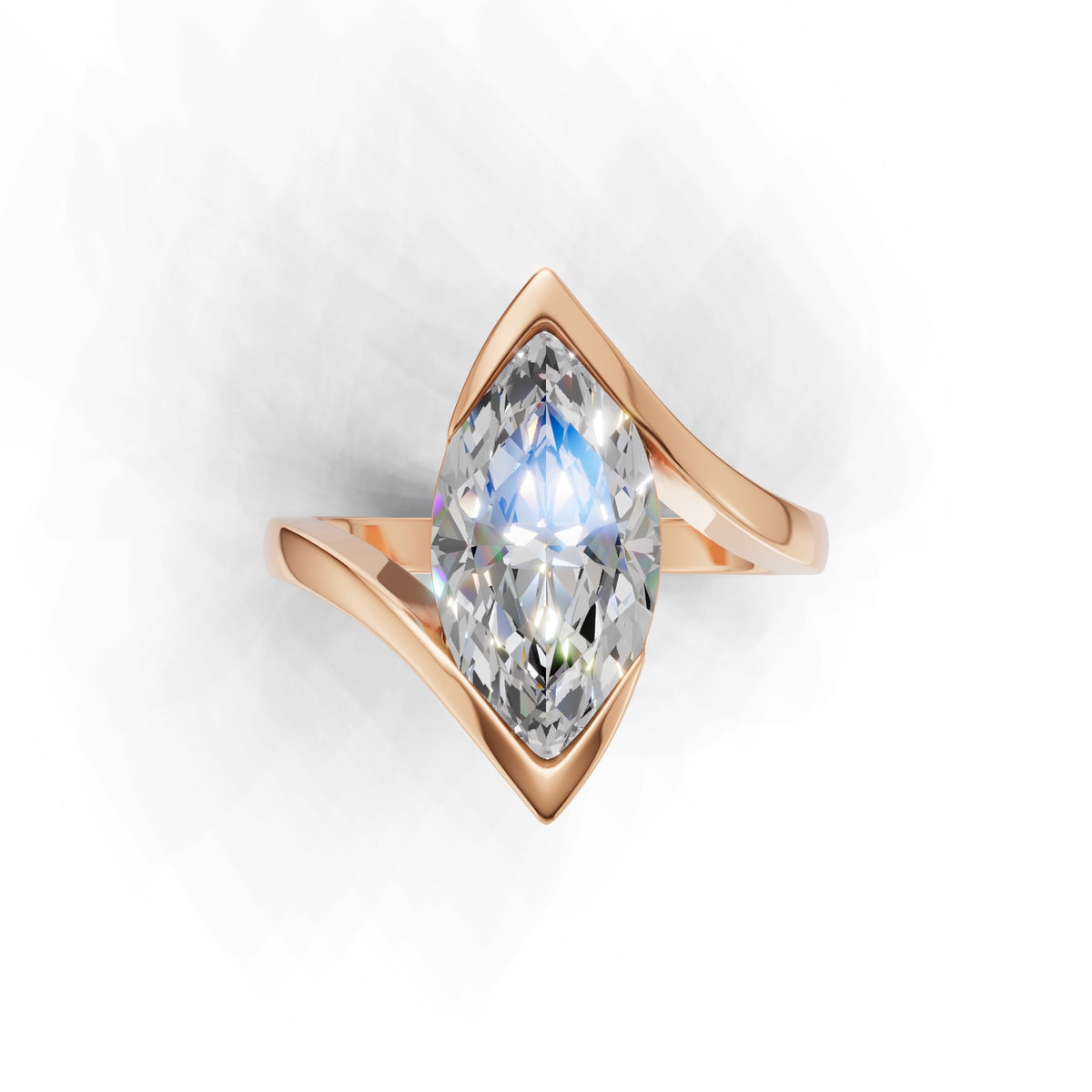 3 ct Marquise Bypass Ring, IGI Certified Lab Grown Diamond, Semi Bezel Solitaire 3ct Rose Gold