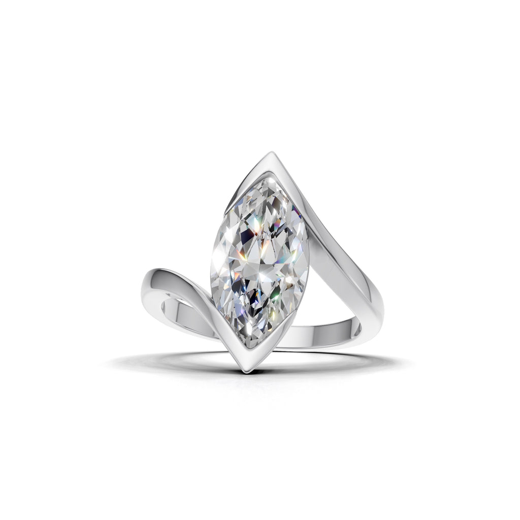 3 ct Marquise Bypass Ring, IGI Certified Lab Grown Diamond, Semi Bezel Solitaire 3ct White Gold