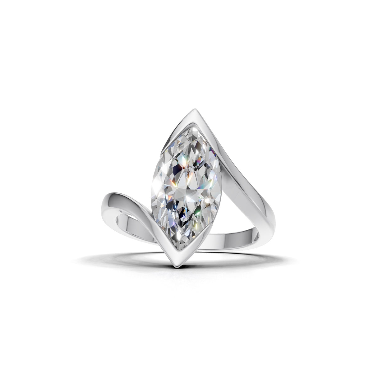3 ct Marquise Bypass Ring, IGI Certified Lab Grown Diamond, Semi Bezel Solitaire 3ct White Gold