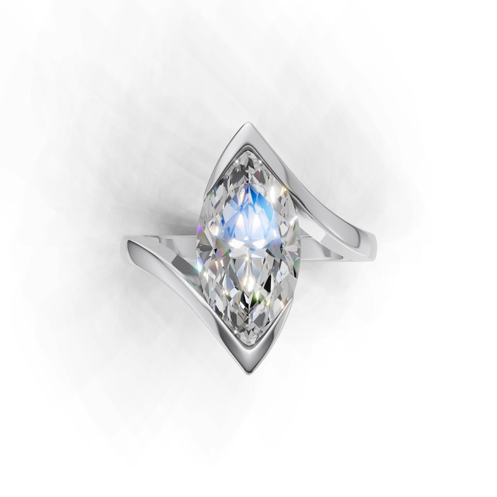 3 ct Marquise Bypass Ring, IGI Certified Lab Grown Diamond, Semi Bezel Solitaire 3ct White Gold