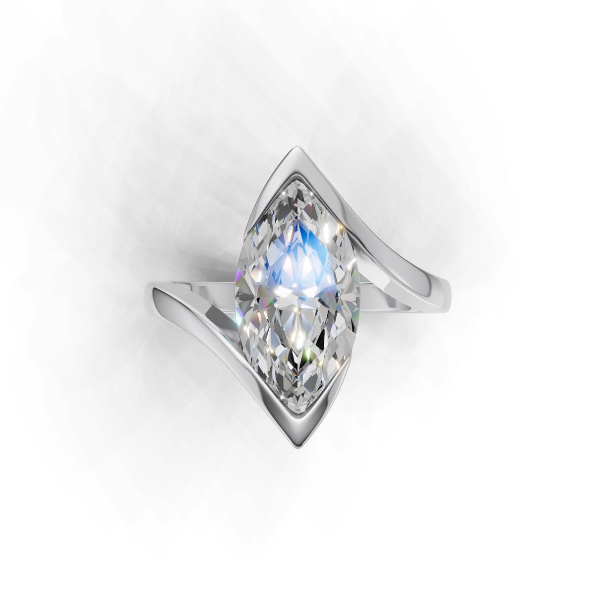 3 ct Marquise Bypass Ring, IGI Certified Lab Grown Diamond, Semi Bezel Solitaire 3ct White Gold