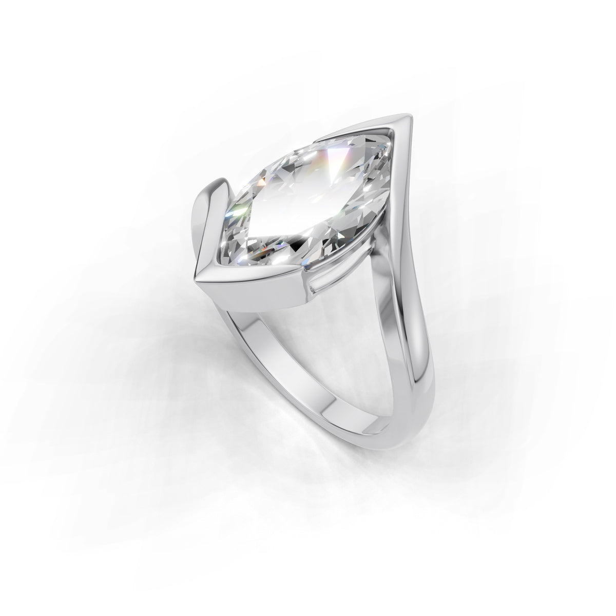3 ct Marquise Bypass Ring, IGI Certified Lab Grown Diamond, Semi Bezel Solitaire 3ct White Gold