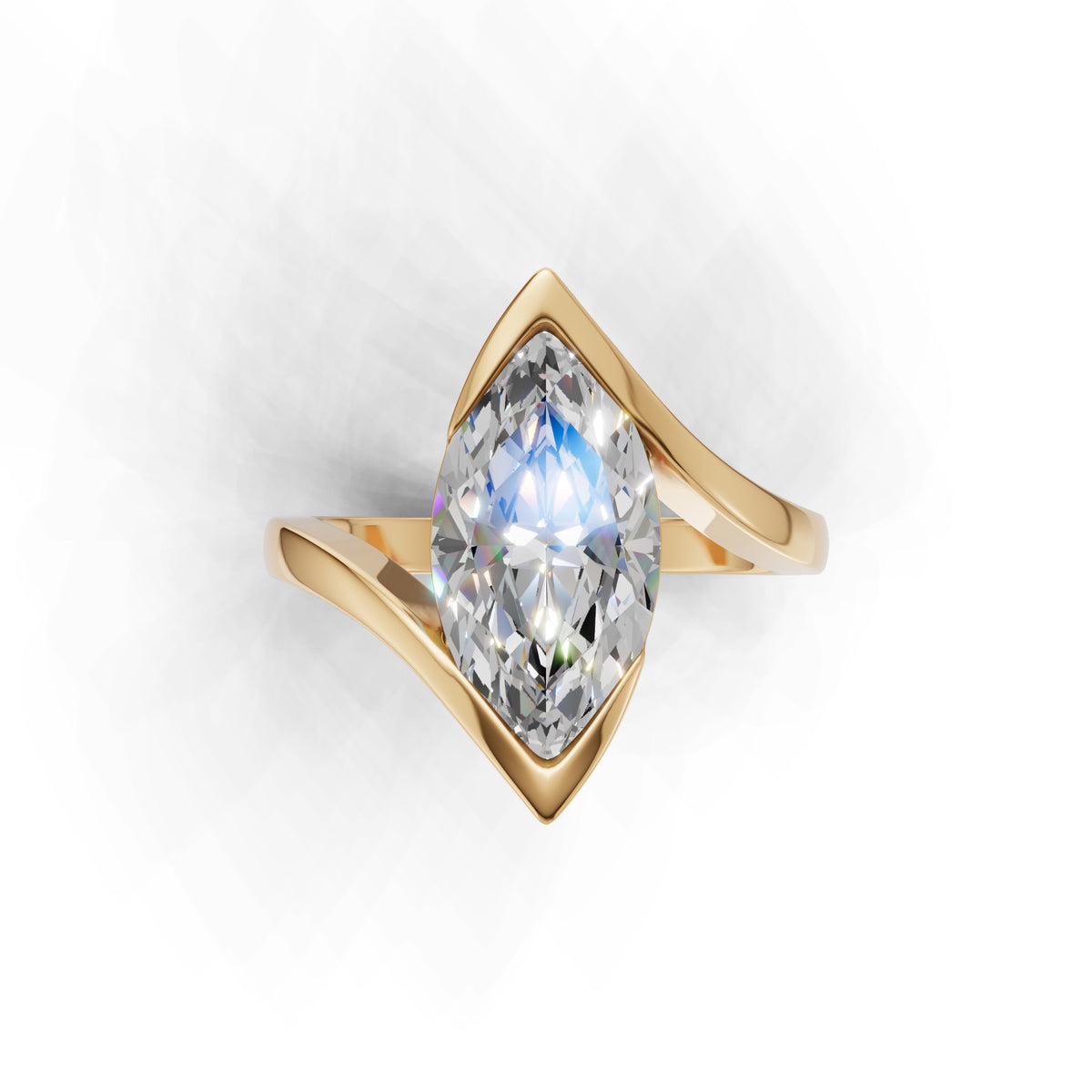 3 ct Marquise Bypass Ring, IGI Certified Lab Grown Diamond, Semi Bezel Solitaire 3ct Yellow Gold