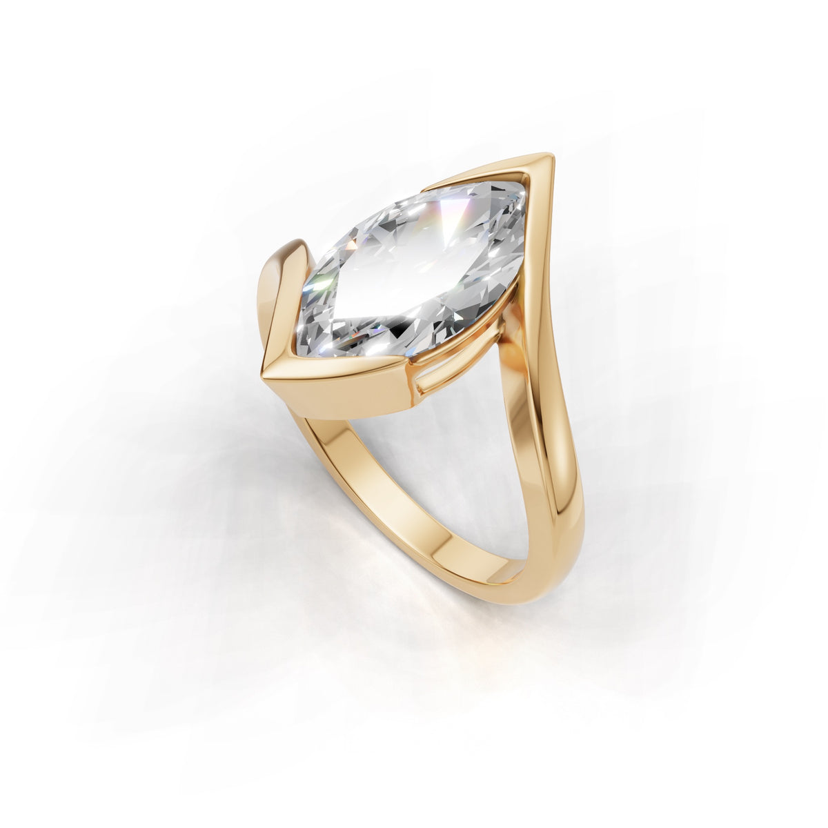 3 ct Marquise Bypass Ring, IGI Certified Lab Grown Diamond, Semi Bezel Solitaire 3ct Yellow Gold
