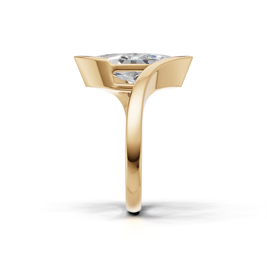 3 ct Marquise Bypass Ring, IGI Certified Lab Grown Diamond, Semi Bezel Solitaire 3ct Yellow Gold