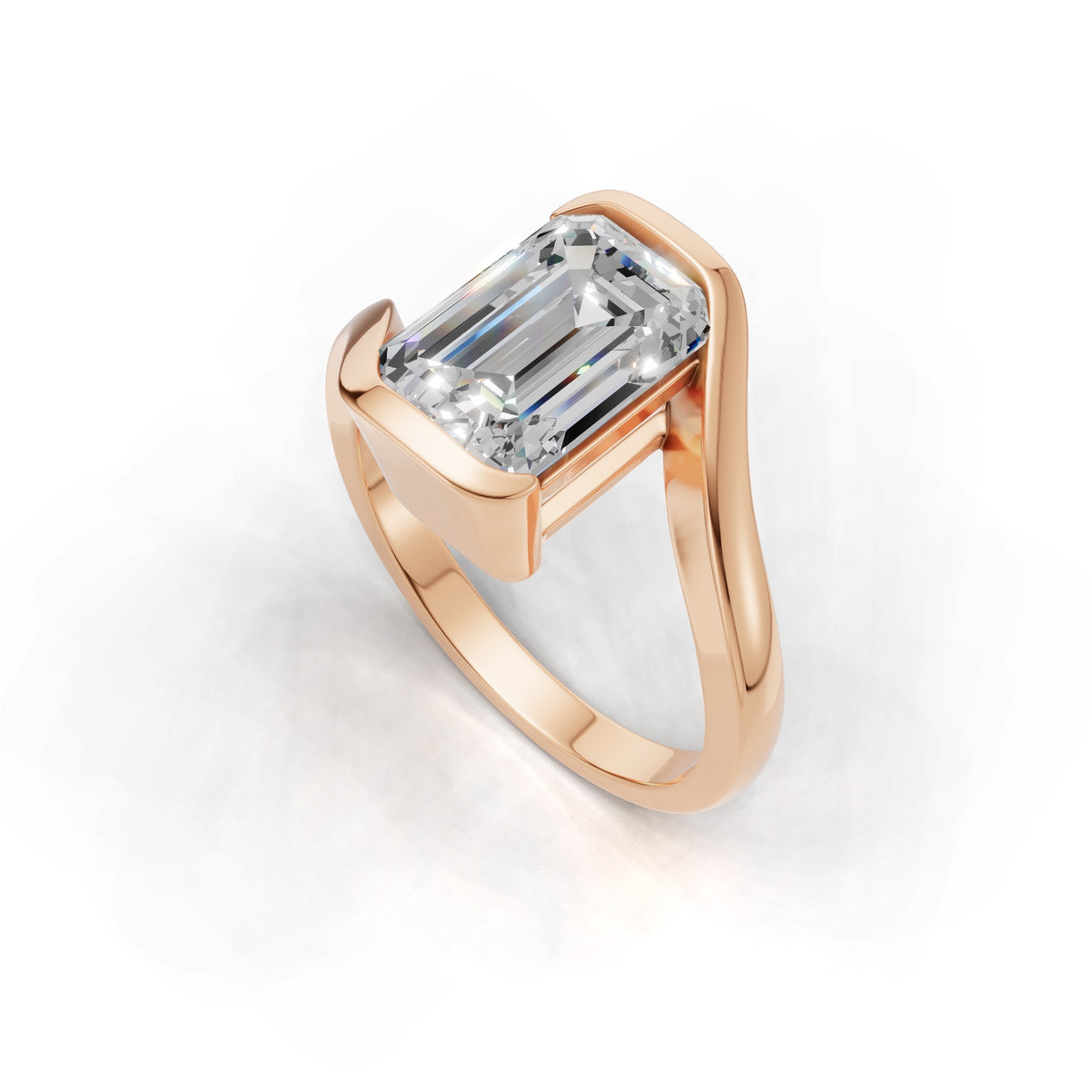3 ct Emerald Bypass Ring, IGI Certified Lab Grown Diamond, Semi Bezel Solitaire 3ct Rose Gold