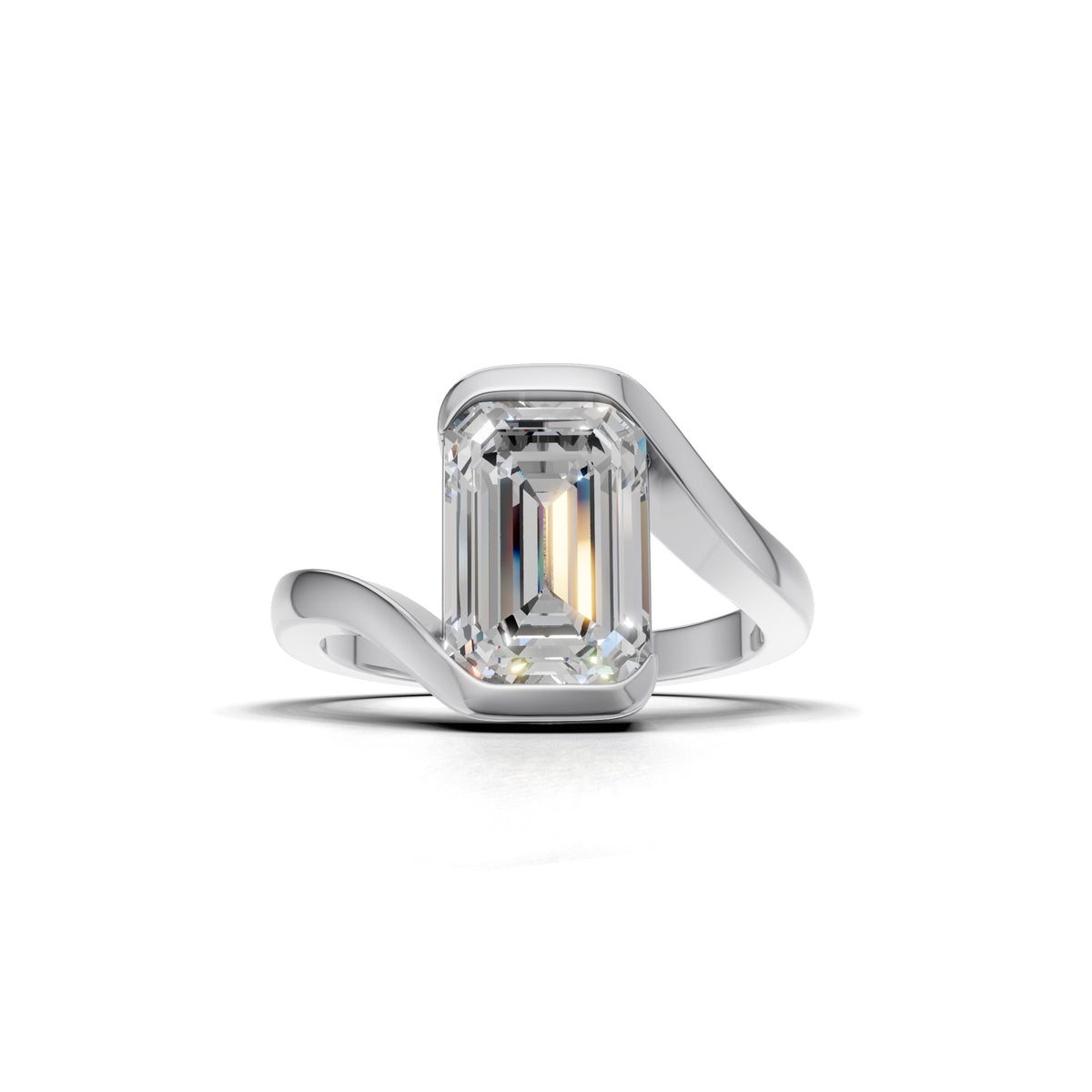 3 ct Emerald Bypass Ring, IGI Certified Lab Grown Diamond, Semi Bezel Solitaire 3ct White Gold