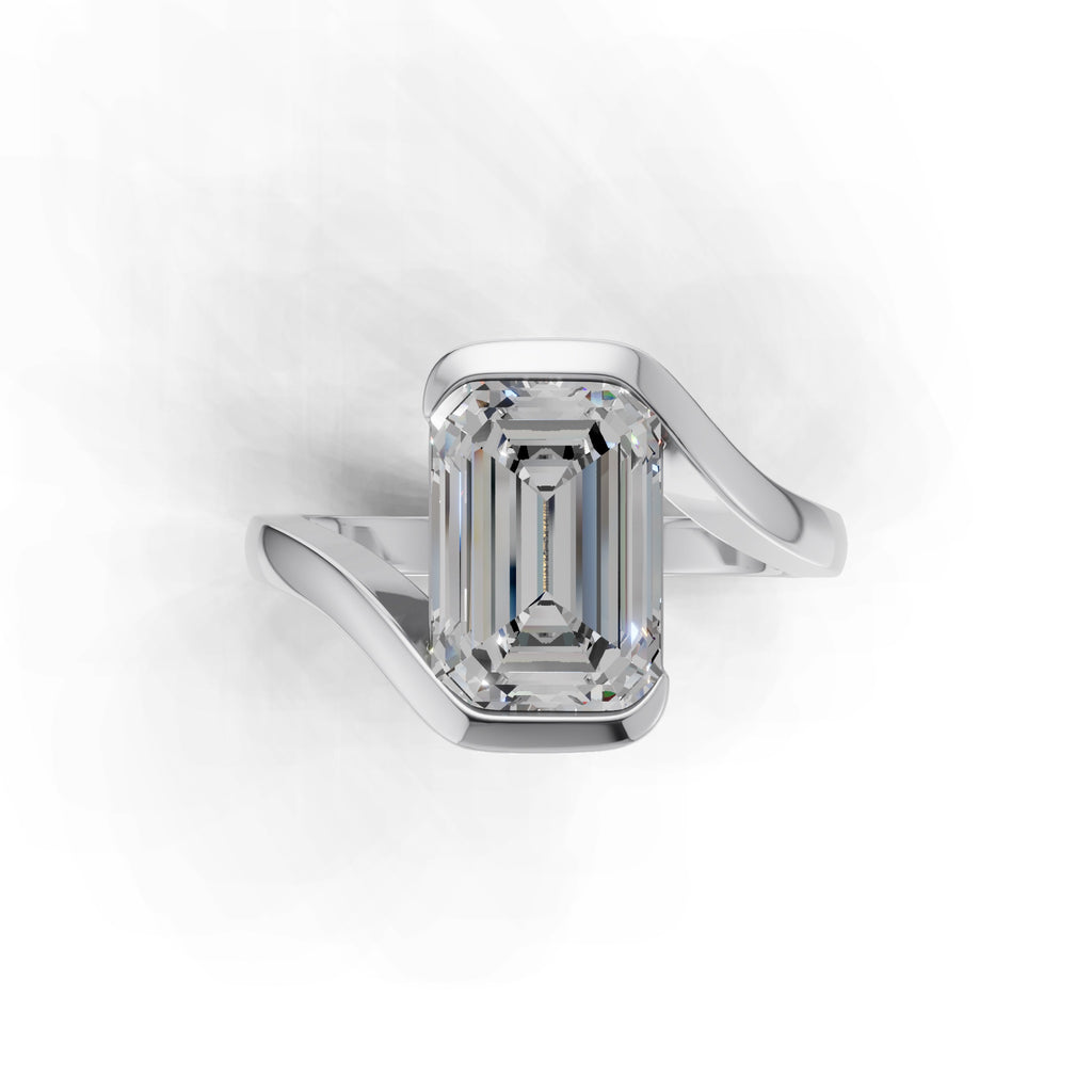 3 ct Emerald Bypass Ring, IGI Certified Lab Grown Diamond, Semi Bezel Solitaire 3ct White Gold