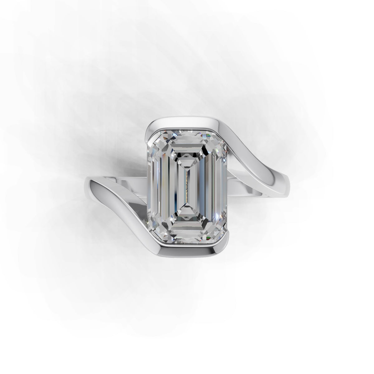3 ct Emerald Bypass Ring, IGI Certified Lab Grown Diamond, Semi Bezel Solitaire 3ct White Gold