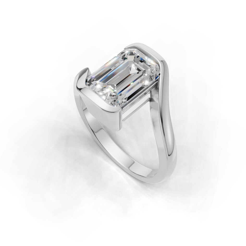 3 ct Emerald Bypass Ring, IGI Certified Lab Grown Diamond, Semi Bezel Solitaire 3ct White Gold