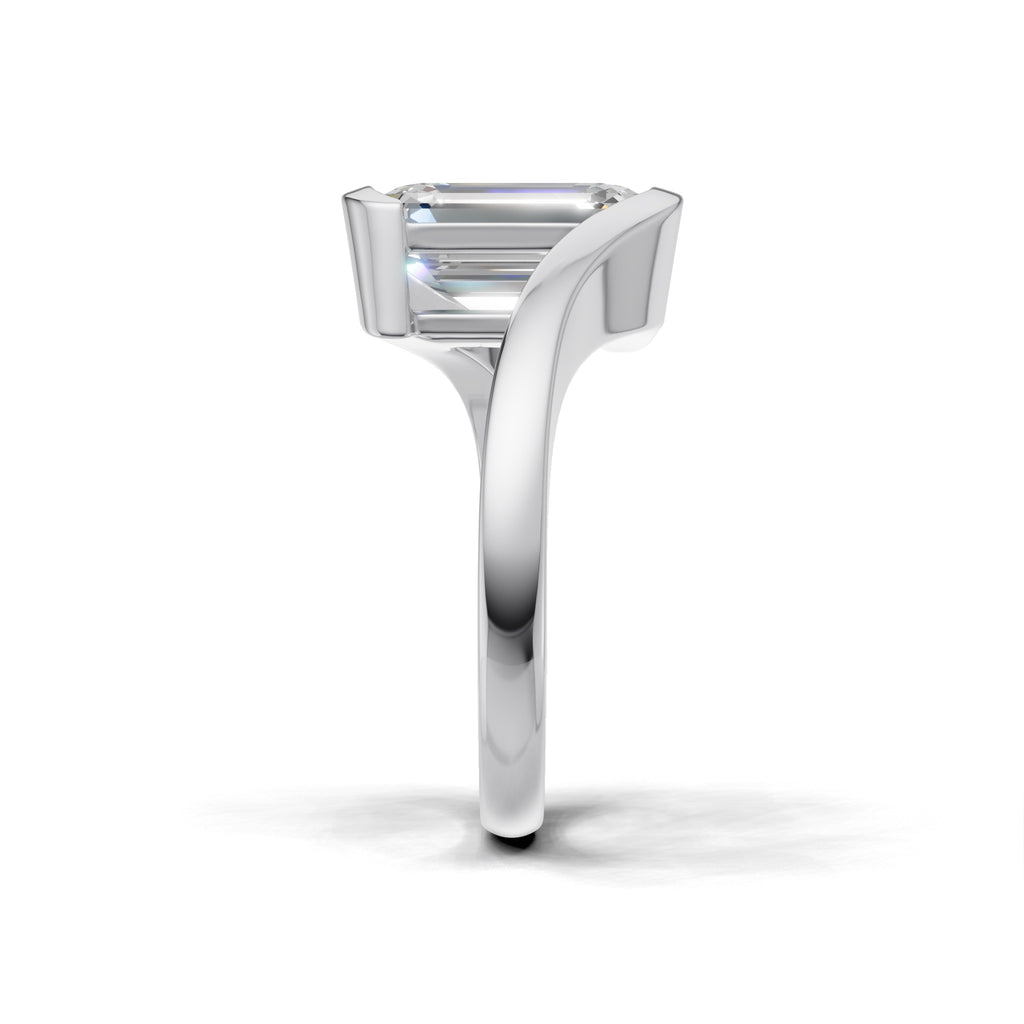 3 ct Emerald Bypass Ring, IGI Certified Lab Grown Diamond, Semi Bezel Solitaire 3ct White Gold
