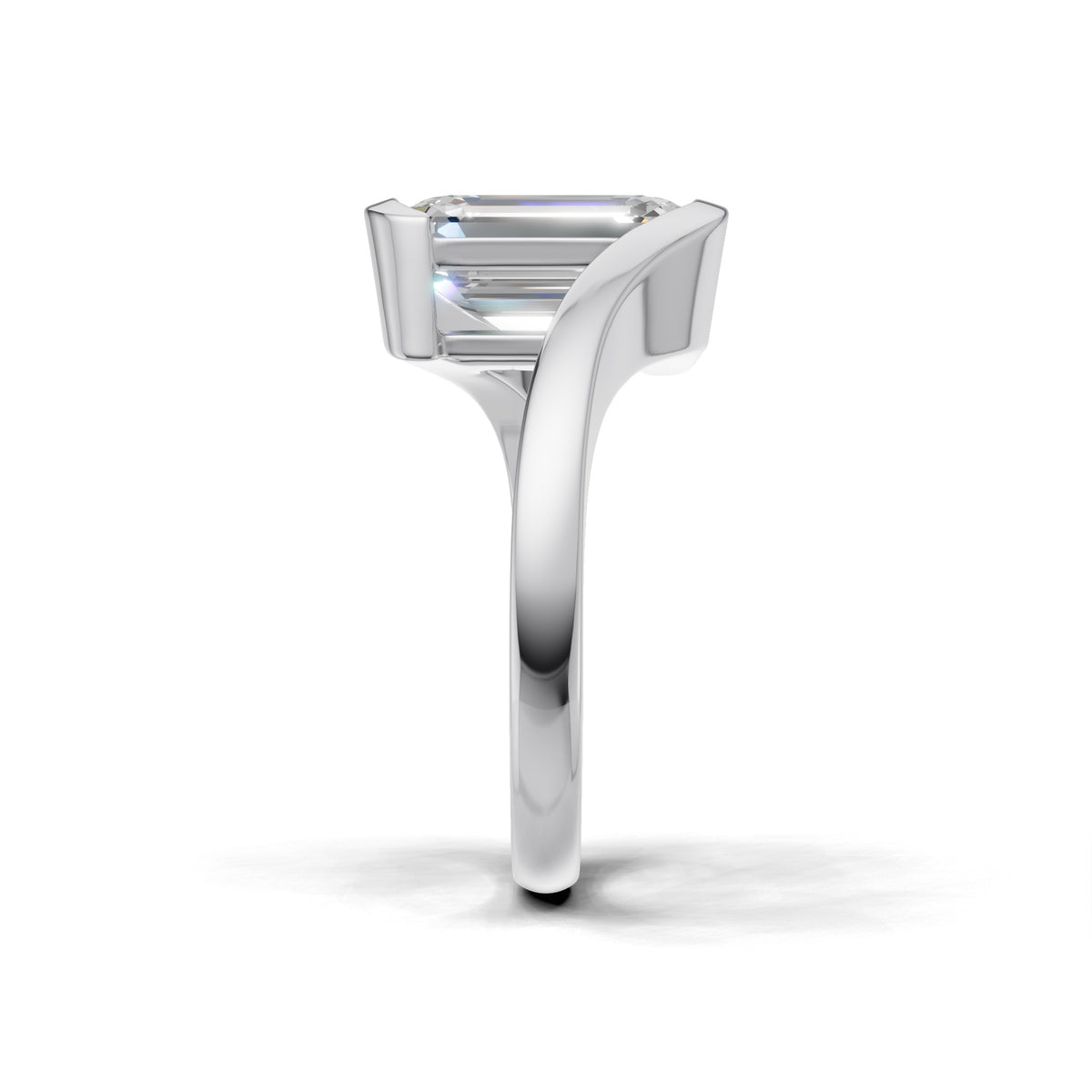 3 ct Emerald Bypass Ring, IGI Certified Lab Grown Diamond, Semi Bezel Solitaire 3ct White Gold