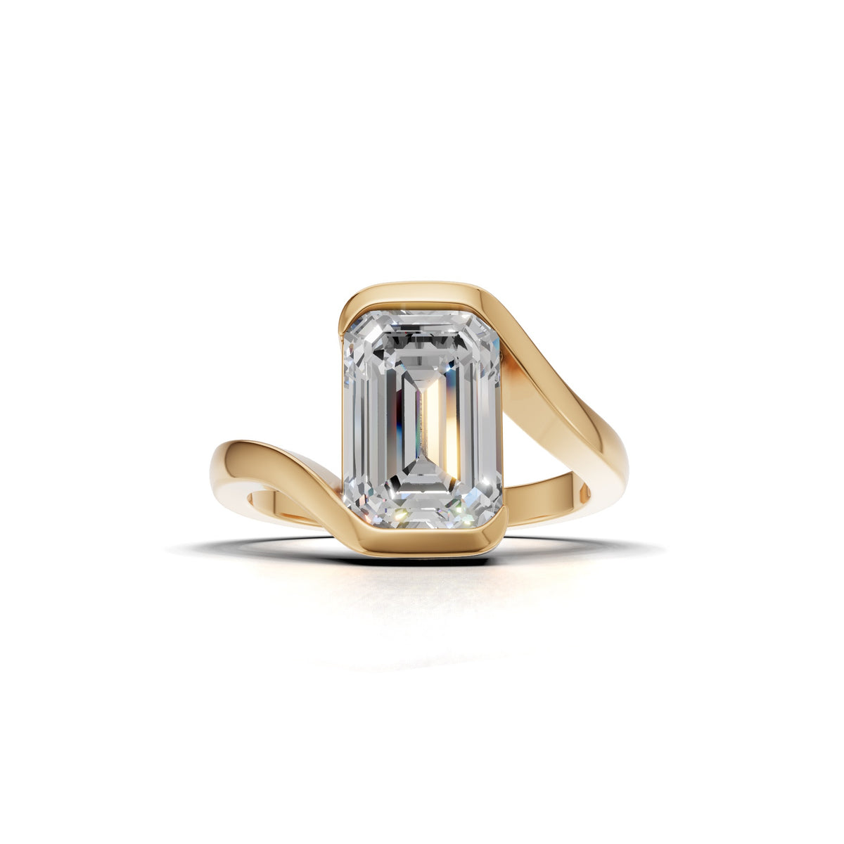 3 ct Emerald Bypass Ring, IGI Certified Lab Grown Diamond, Semi Bezel Solitaire 3ct Yellow Gold